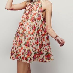 Free people chiffon floral pleated mini dress